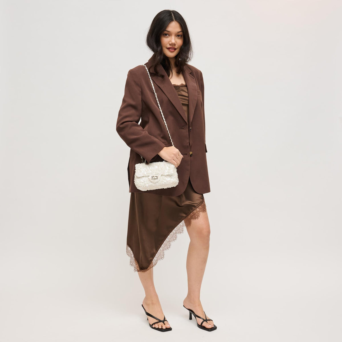 Woman wearing Ivory Urban Expressions Ella Evening Bag 840504204340 View 3 | Ivory