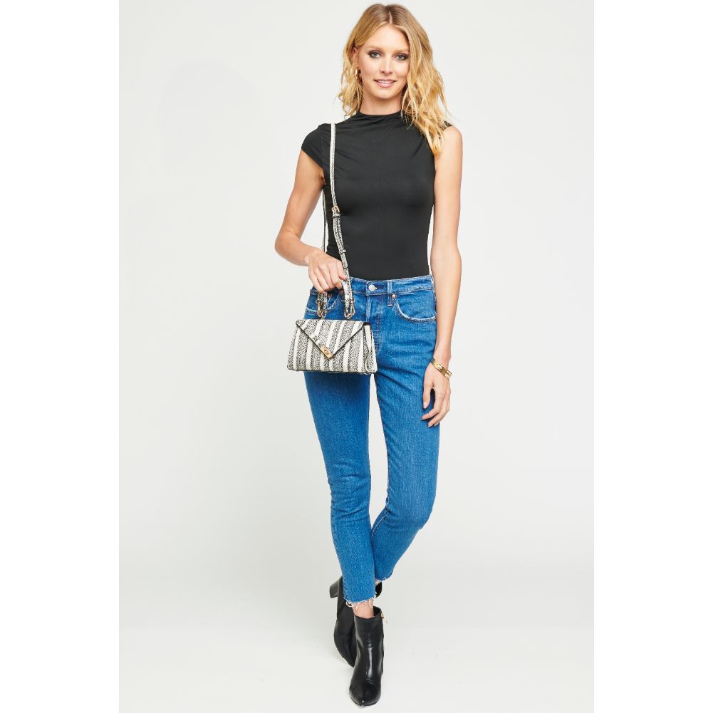 Woman wearing Black White Urban Expressions Blake Crossbody 840611174697 View 3 | Black White