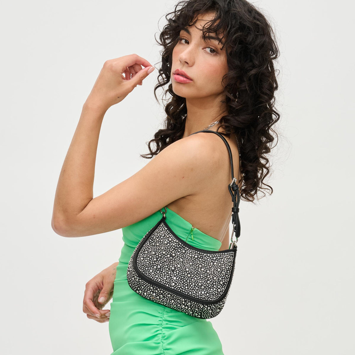 Woman wearing Black Silver Urban Expressions Fantasia Evening Bag 840611106025 View 1 | Black Silver