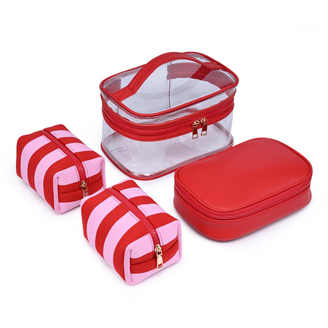 Woman wearing Red Pink Urban Essentials Essential Stripes - 4 Piece Train Case Set 840504215667 View 1 | Red Pink