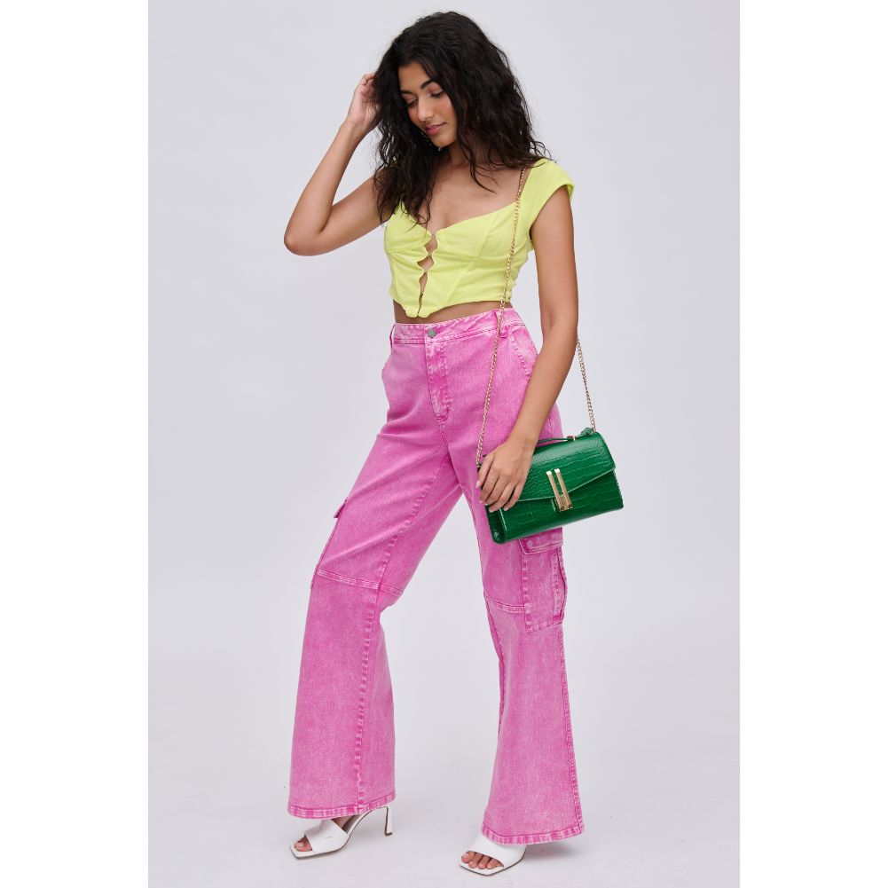 Woman wearing Forest Urban Expressions Alfie Crossbody 840611113467 View 3 | Forest
