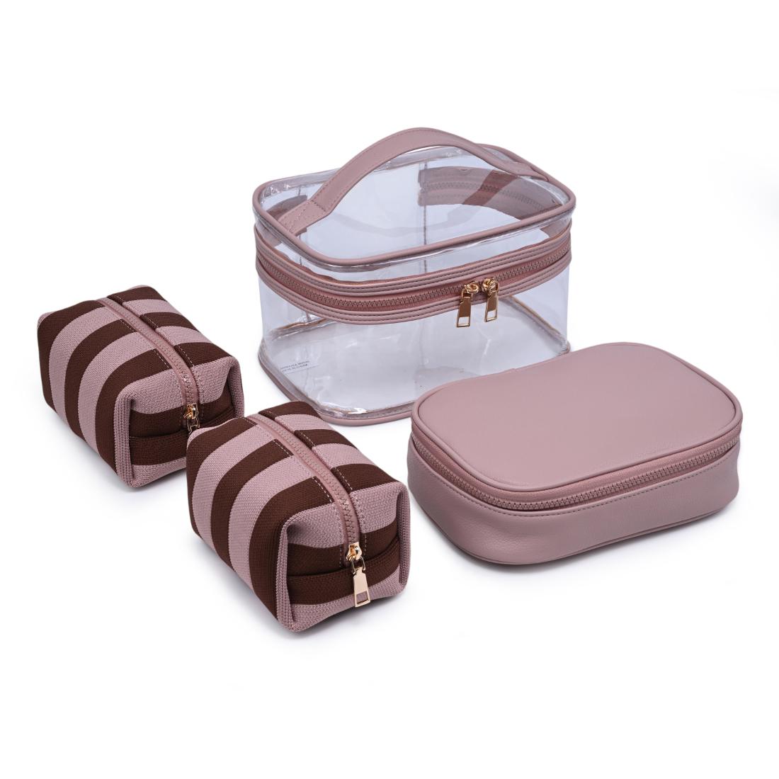 Woman wearing Pink Brown Urban Essentials Essential Stripes - 4 Piece Train Case Set 840504215674 View 1 | Pink Brown