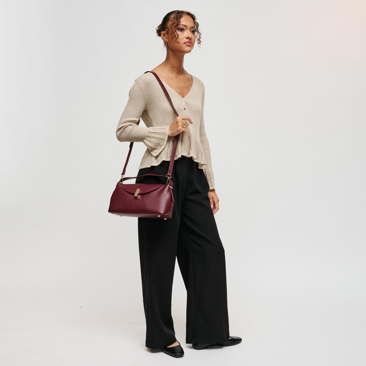 Woman wearing Wine Urban Expressions Everleigh Crossbody 840504212857 View 4 | Wine