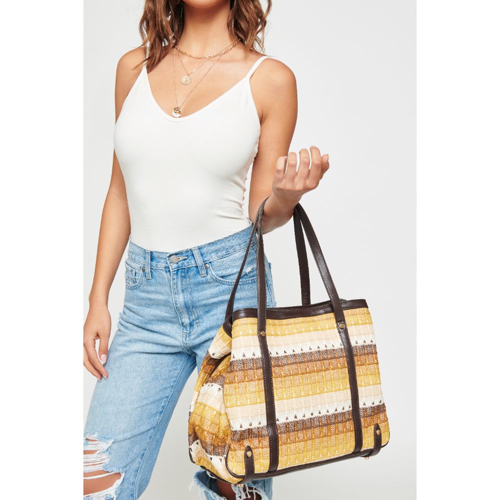 Woman wearing Beige Multi Urban Expressions Journey Tote 840611111203 View 1 | Beige Multi