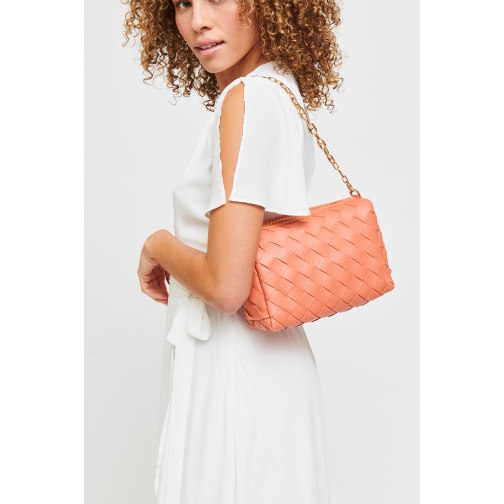 Woman wearing Coral Urban Expressions Elara Crossbody 840611179623 View 2 | Coral