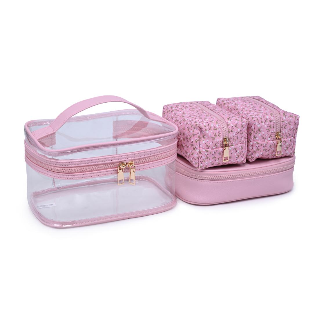Woman wearing Dusty Rose Floral Urban Essentials Garden Glow - 4 Piece Train Case Set 840504215780 View 2 | Dusty Rose Floral