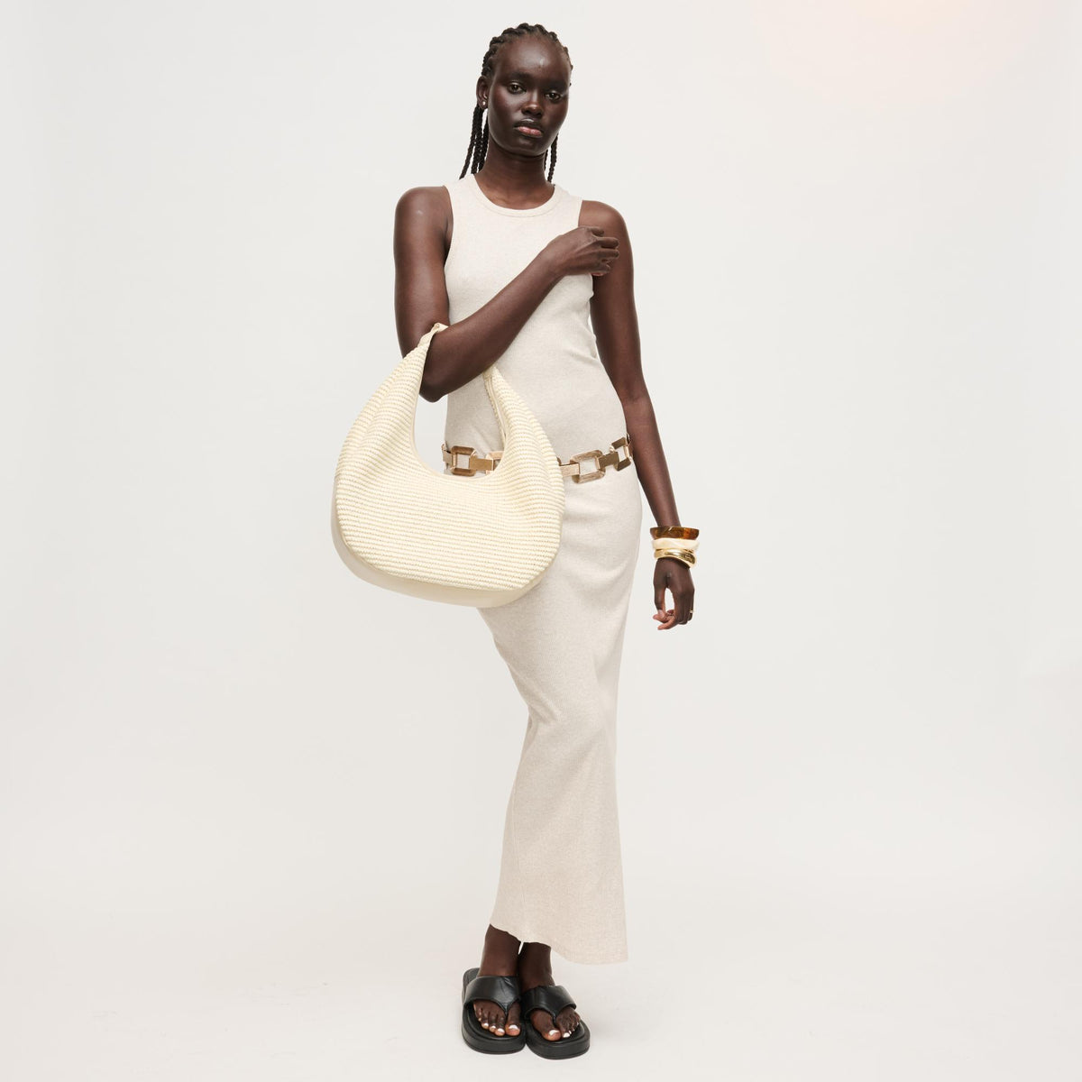Woman wearing Ivory Urban Expressions Zoey Tote 840504204753 View 3 | Ivory