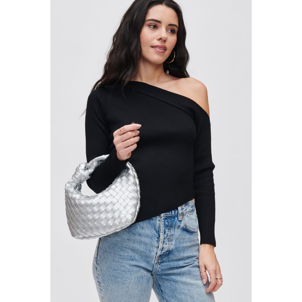 Woman wearing Silver Urban Expressions Tracy - Woven Clutch 840611107848 View 2 | Silver