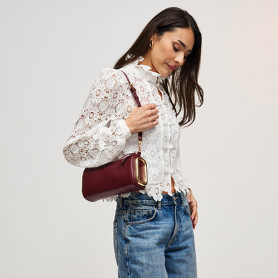 Woman wearing Burgundy Urban Expressions Luciana Shoulder Bag 840504211621 View 1 | Burgundy