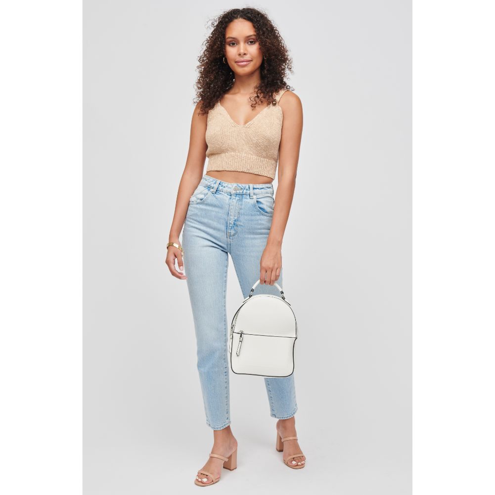 Woman wearing White Urban Expressions Kimberly Backpack 840611183118 View 4 | White
