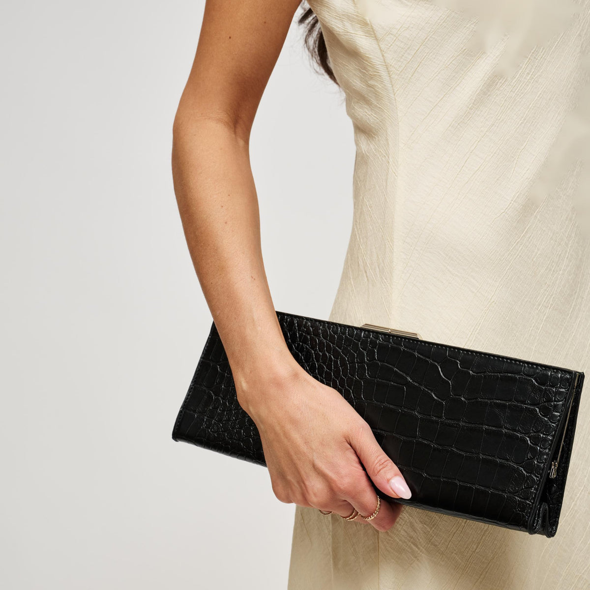 Woman wearing Black Urban Expressions Nazlee - Croc Clutch 840504212604 View 1 | Black