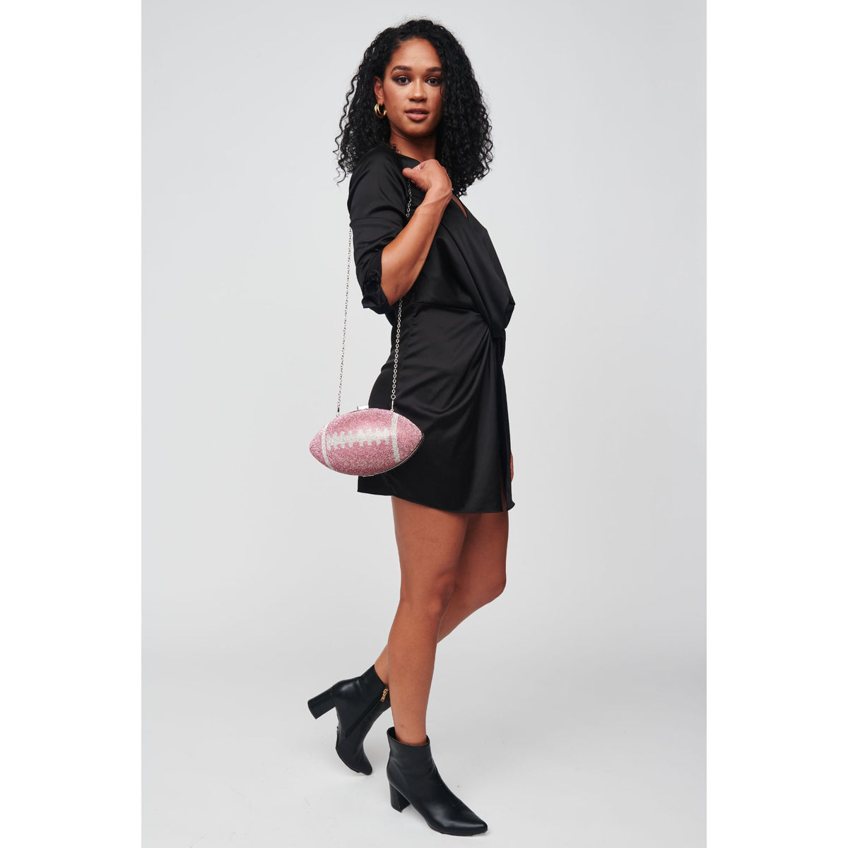 Woman wearing Pink Silver Urban Expressions Robbie Evening Bag 818209012232 View 3 | Pink Silver
