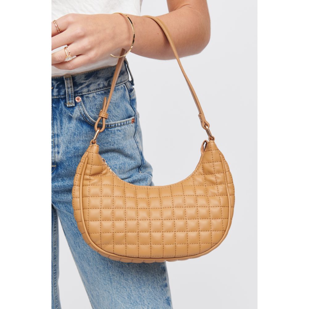 Woman wearing Camel Urban Expressions Sybil - Quilted Shoulder Bag 818209018791 View 1 | Camel