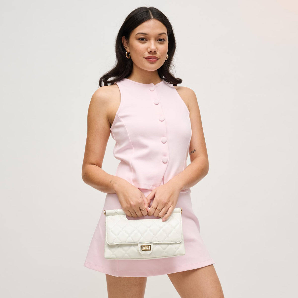 Woman wearing White Urban Expressions Winslet Crossbody 840504205934 View 4 | White