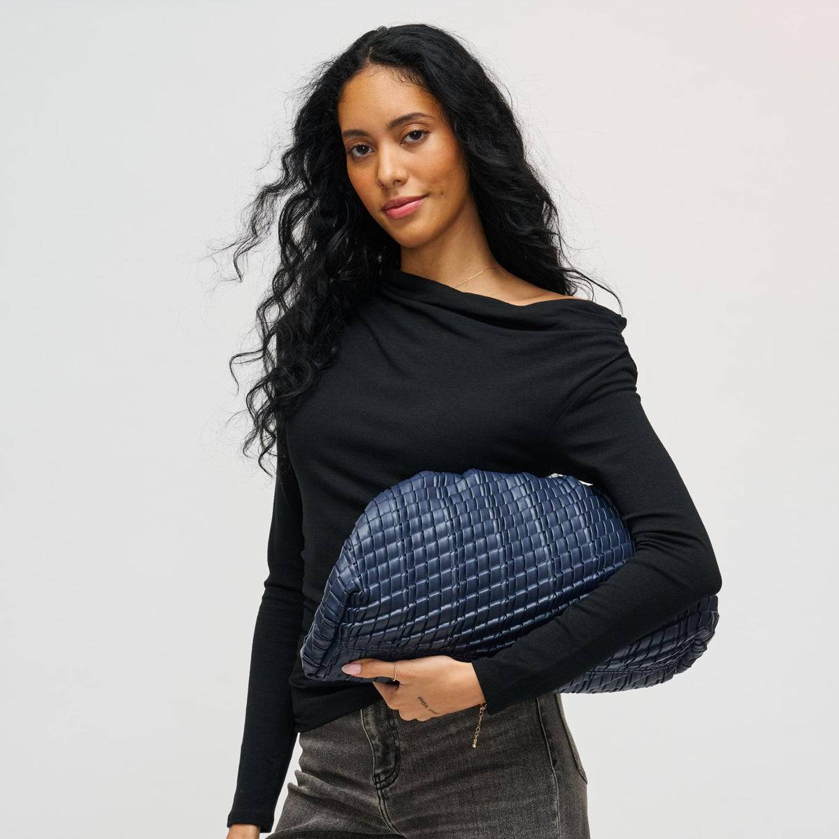 Woman wearing Navy Urban Expressions Veronica Clutch 840611198402 View 3 | Navy