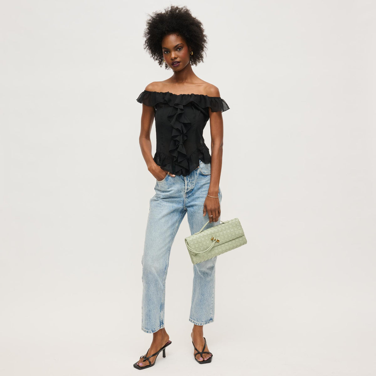 Woman wearing Sage Urban Expressions Ada Crossbody 840611161482 View 3 | Sage