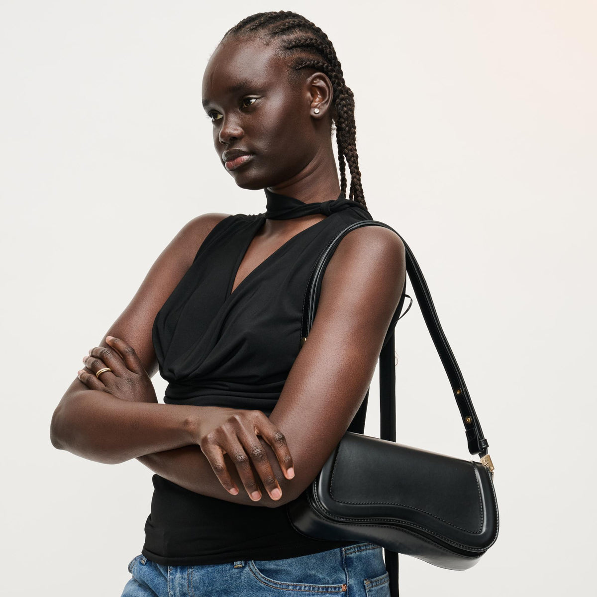 Woman wearing Black Urban Expressions Max Shoulder Bag 840504208409 View 4 | Black