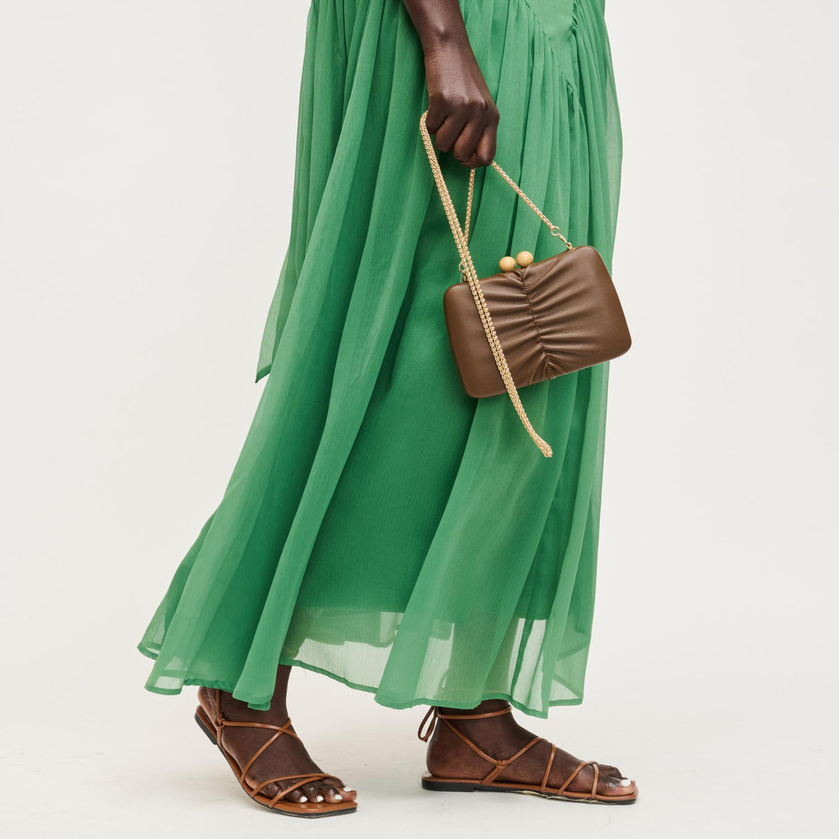 Woman wearing Chocolate Urban Expressions Gianna Evening Bag 840504204555 View 3 | Chocolate
