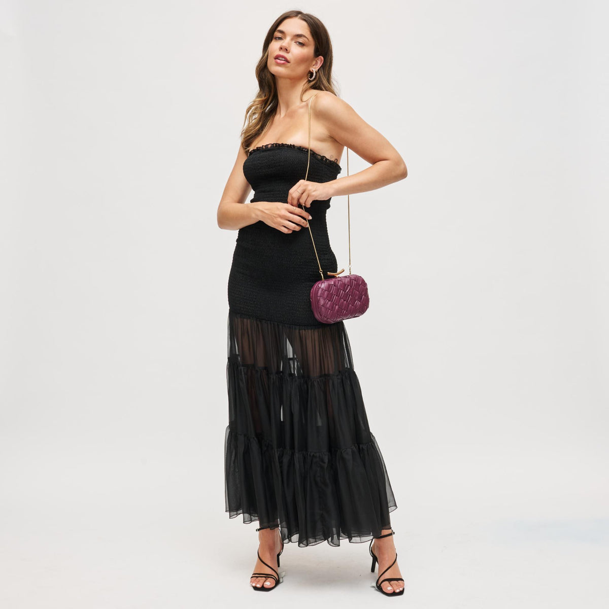 Woman wearing Burgundy Urban Expressions Rya Evening Bag 840611199898 View 3 | Burgundy