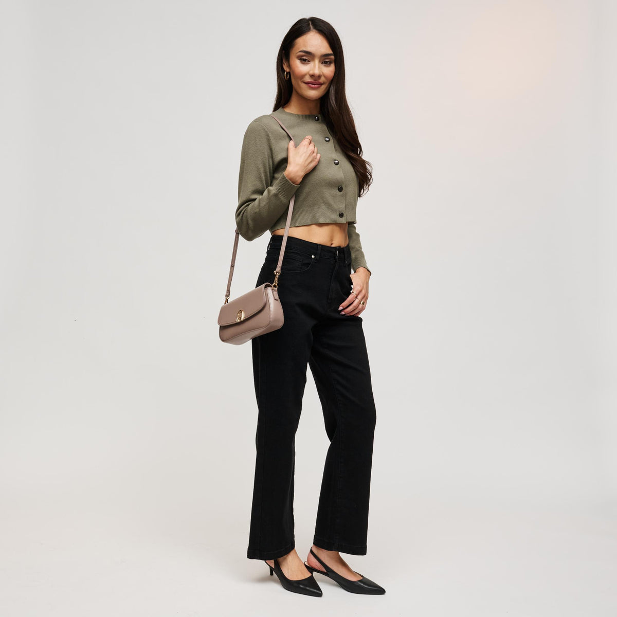 Woman wearing Taupe Urban Expressions Langdon Shoulder Bag 840504212758 View 4 | Taupe