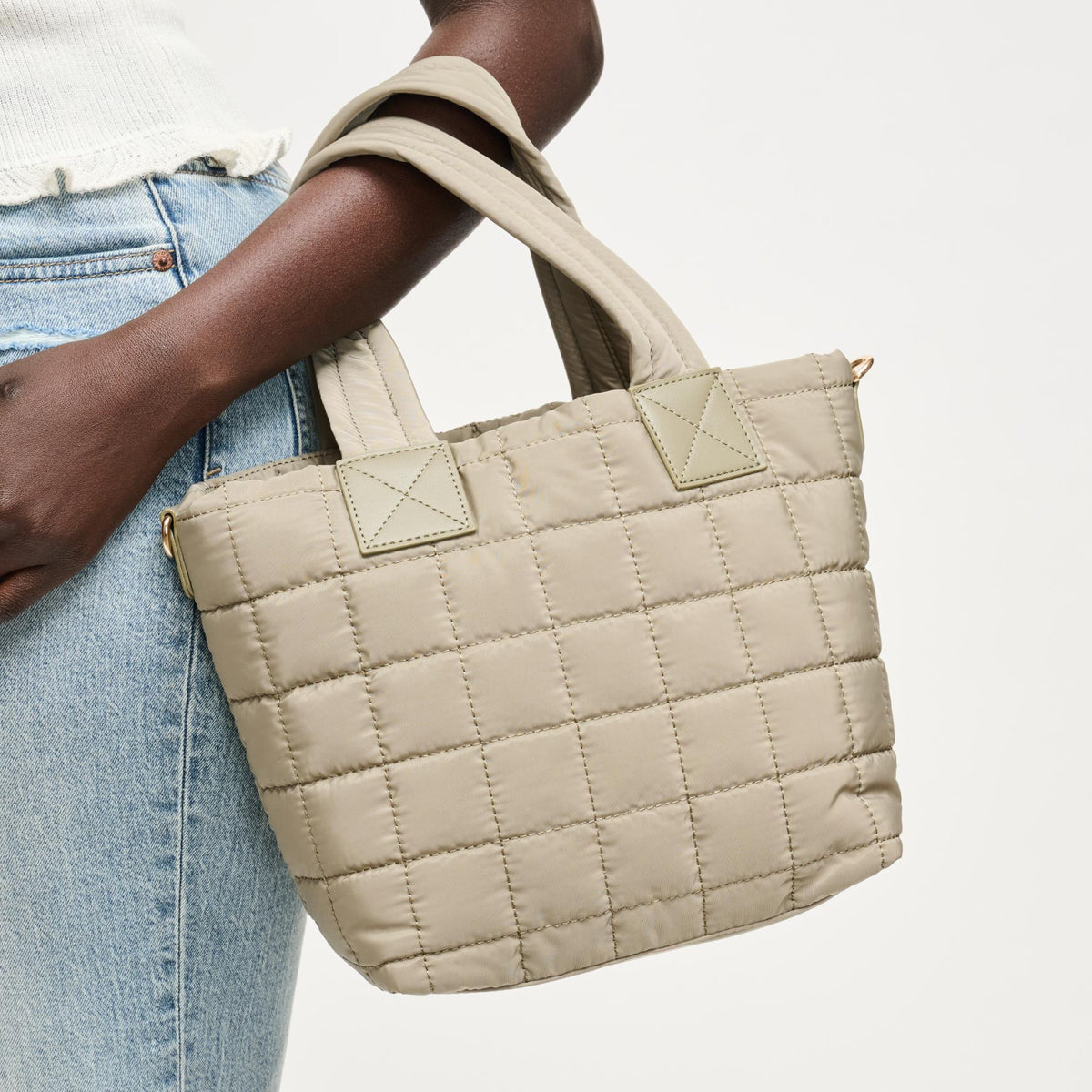 Woman wearing Sage Urban Expressions Lumina Tote 840504205989 View 3 | Sage