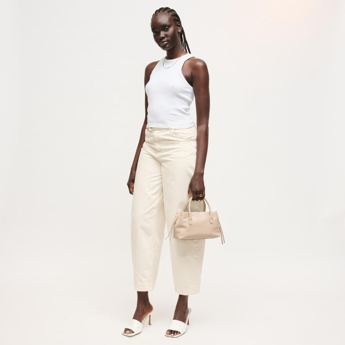 Woman wearing Stone Urban Expressions Logan Crossbody 840504205378 View 4 | Stone