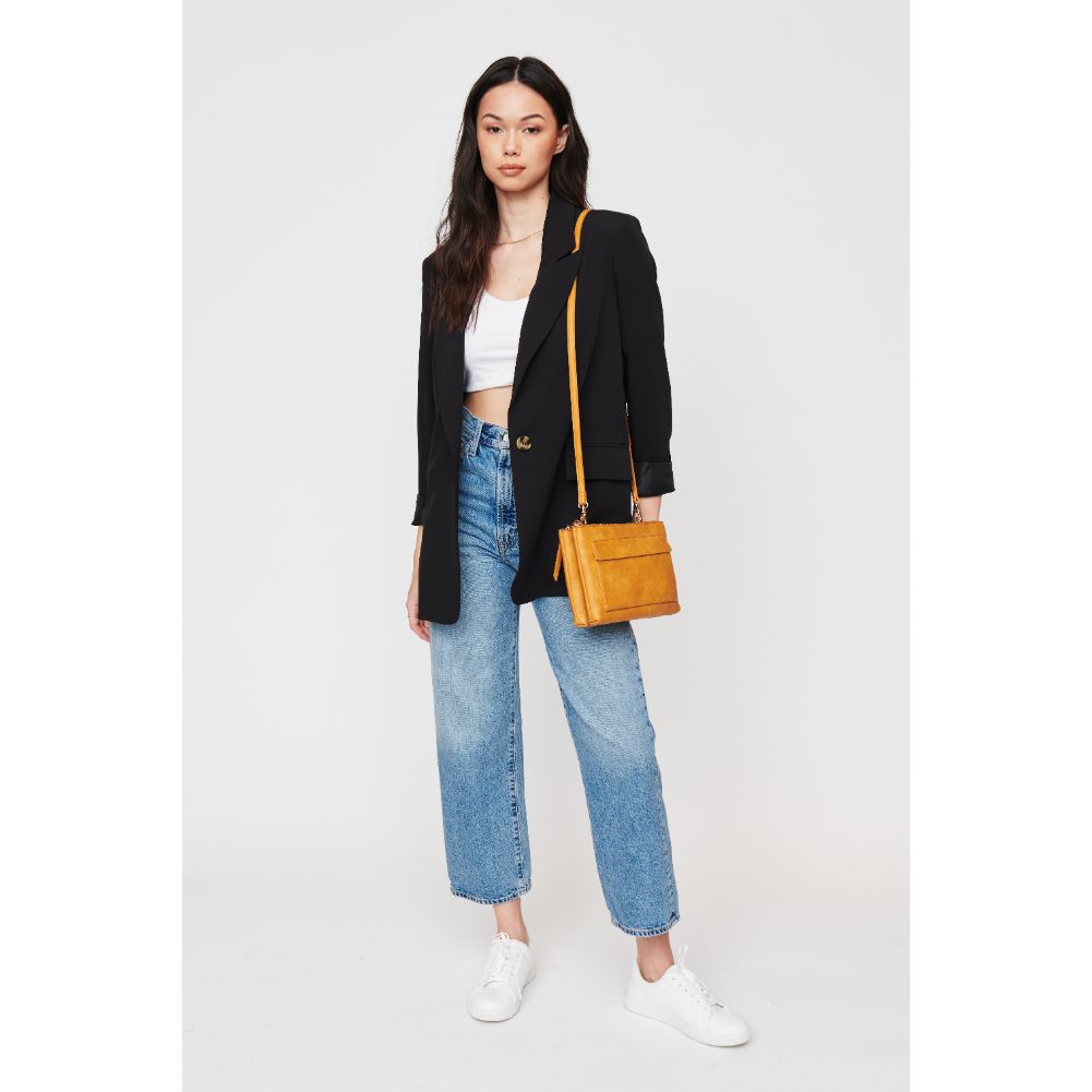 Woman wearing Mustard Urban Expressions Morris Crossbody 840611108500 View 2 | Mustard