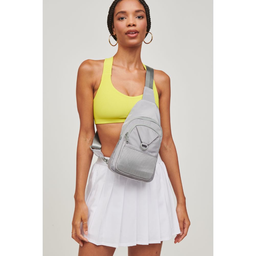 Woman wearing Grey Urban Expressions Walker - Nylon Sling Backpack 840611110664 View 1 | Grey
