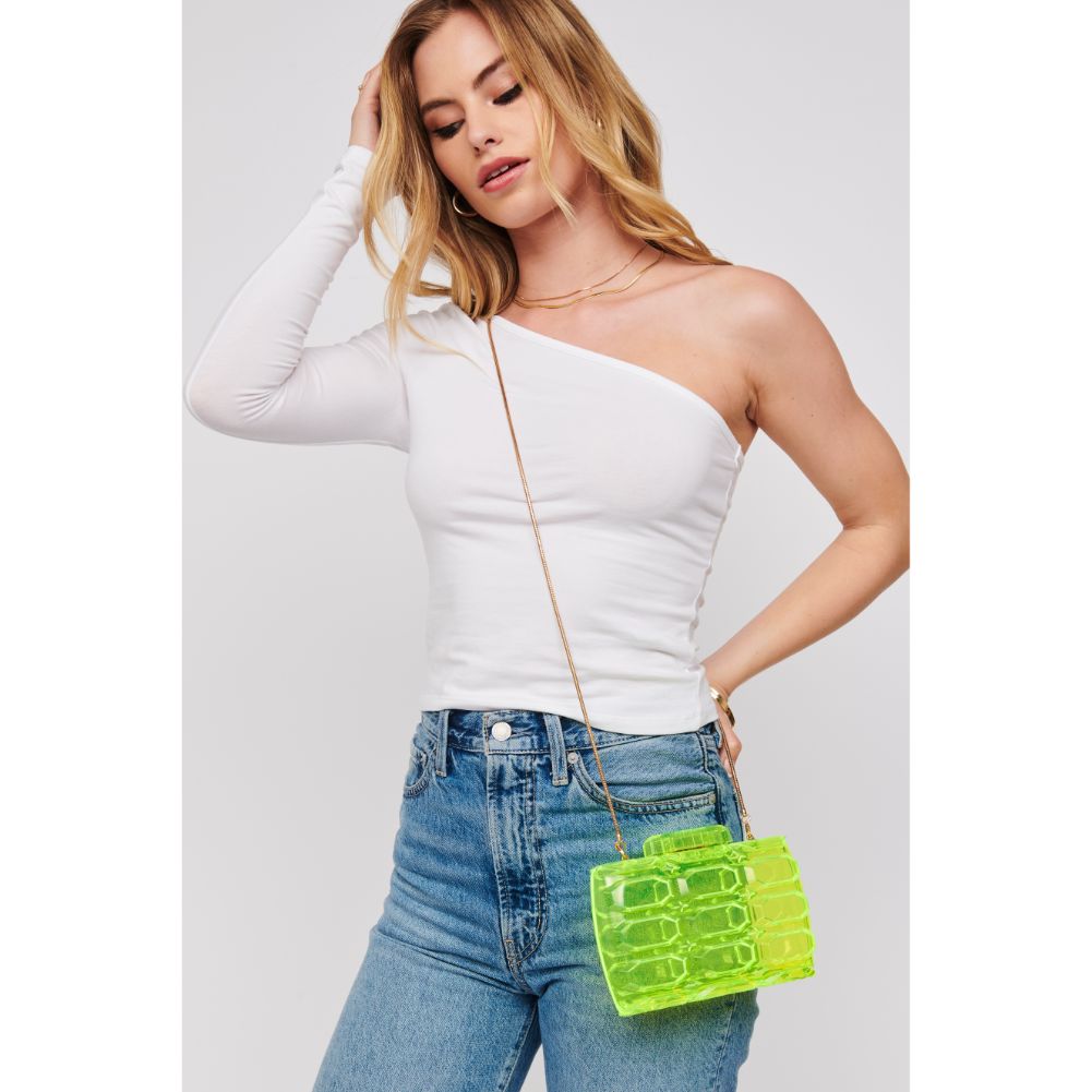 Woman wearing Neon Yellow Urban Expressions Rexha Evening Bag 840611171672 View 1 | Neon Yellow
