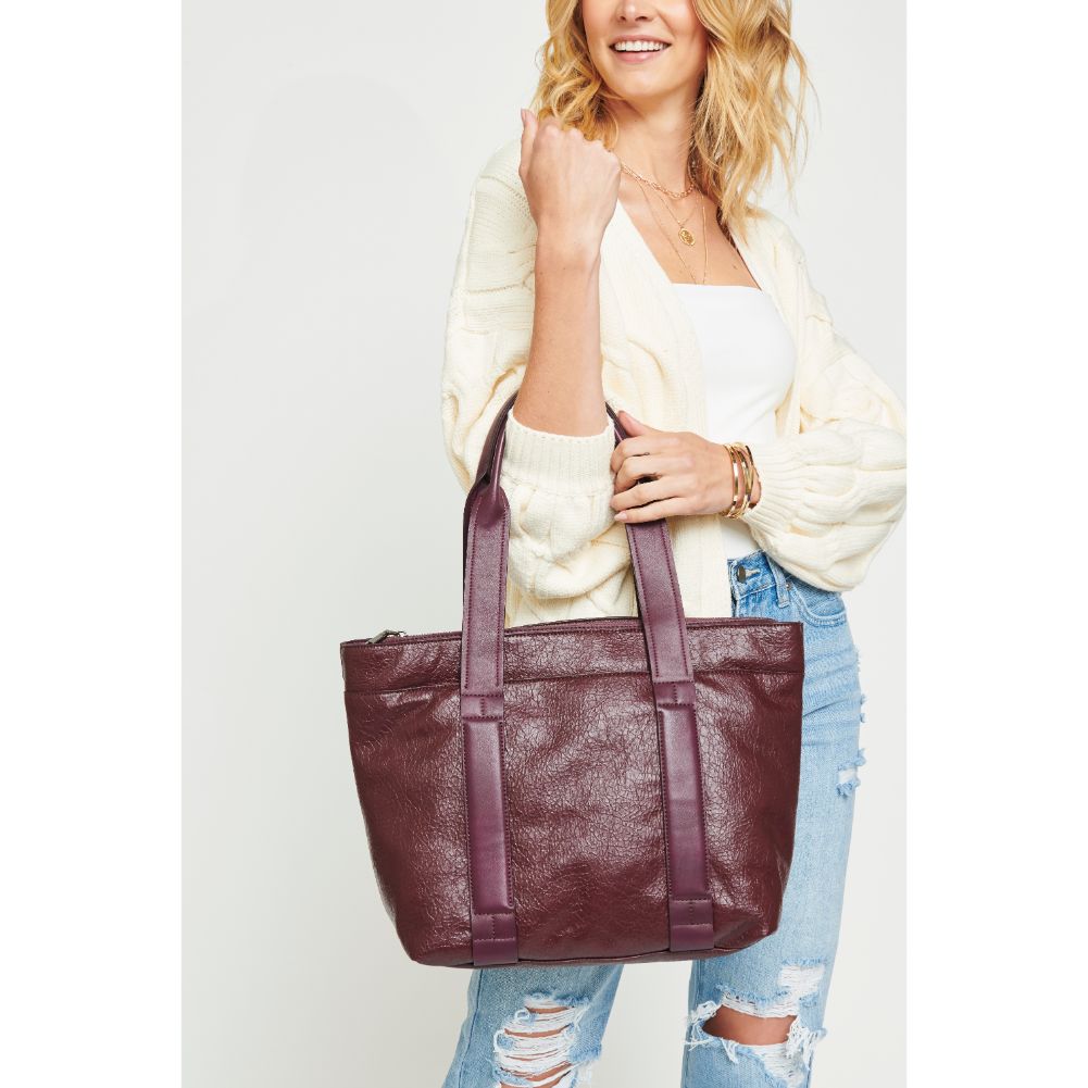 Woman wearing Eggplant Urban Expressions Finn Texture Tote NA-840611156594 View 4 | Eggplant