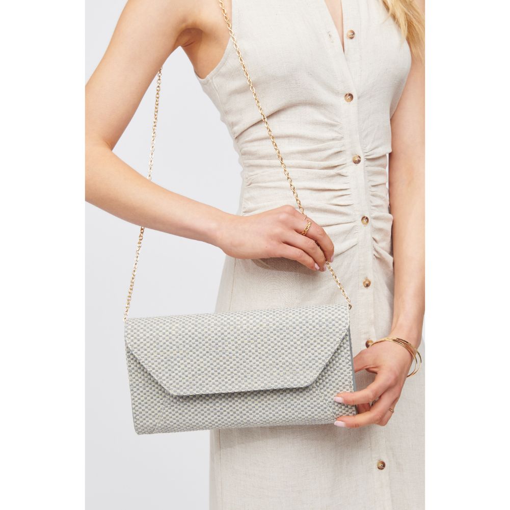 Woman wearing Dusty Blue Urban Expressions Dakota Clutch 840611100641 View 1 | Dusty Blue