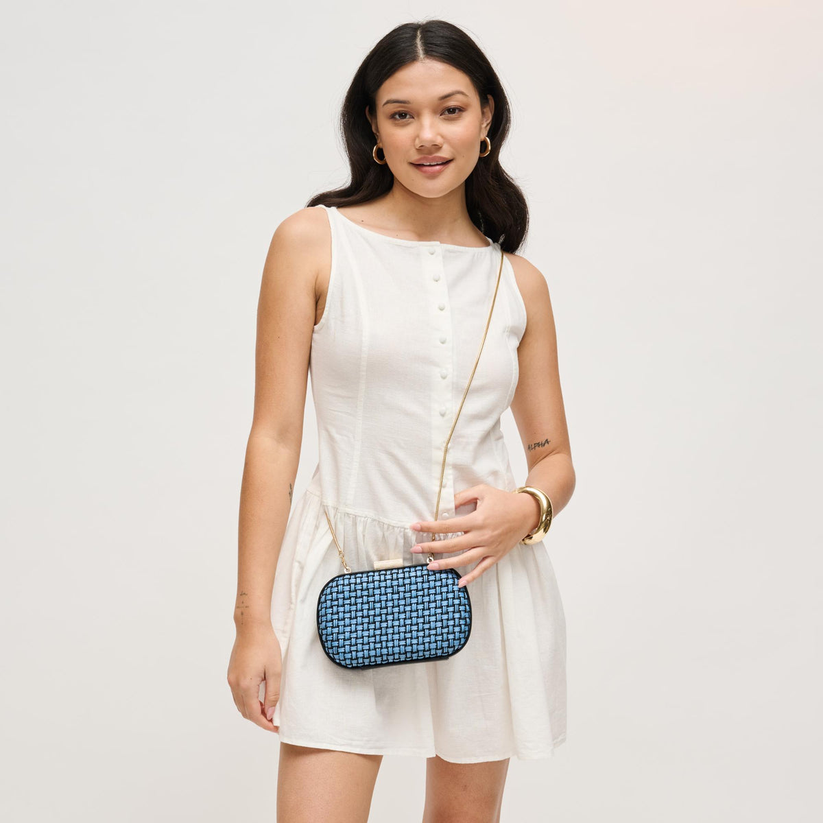 Woman wearing Blue Black Urban Expressions Cove Evening Bag 840504208317 View 3 | Blue Black