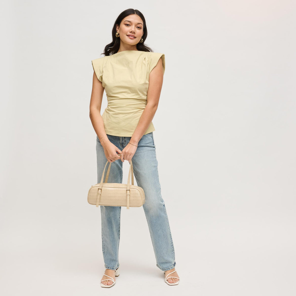 Woman wearing Nude Urban Expressions Athena Shoulder Bag 840504206184 View 2 | Nude