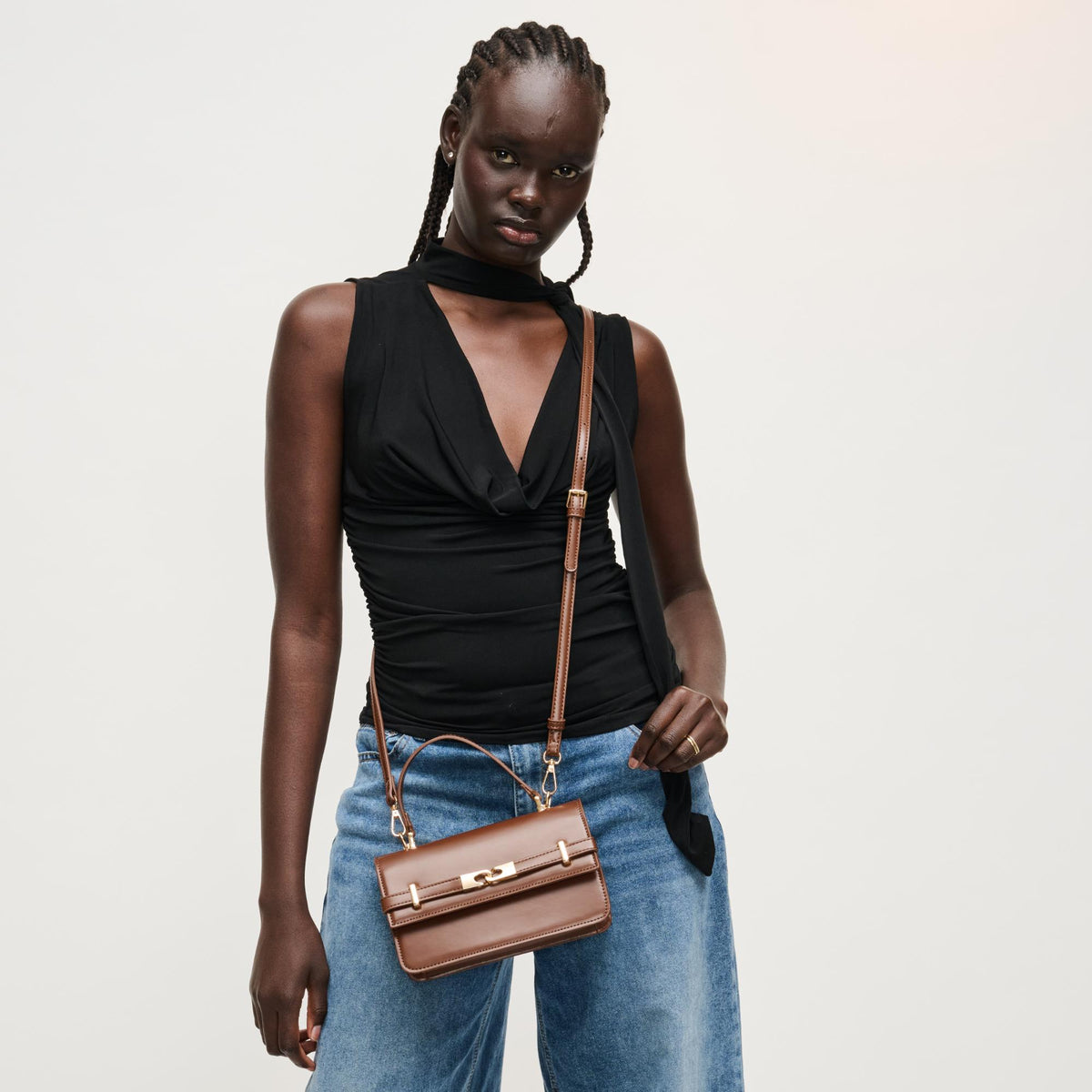 Woman wearing Chocolate Urban Expressions Lily Crossbody 840504205804 View 3 | Chocolate