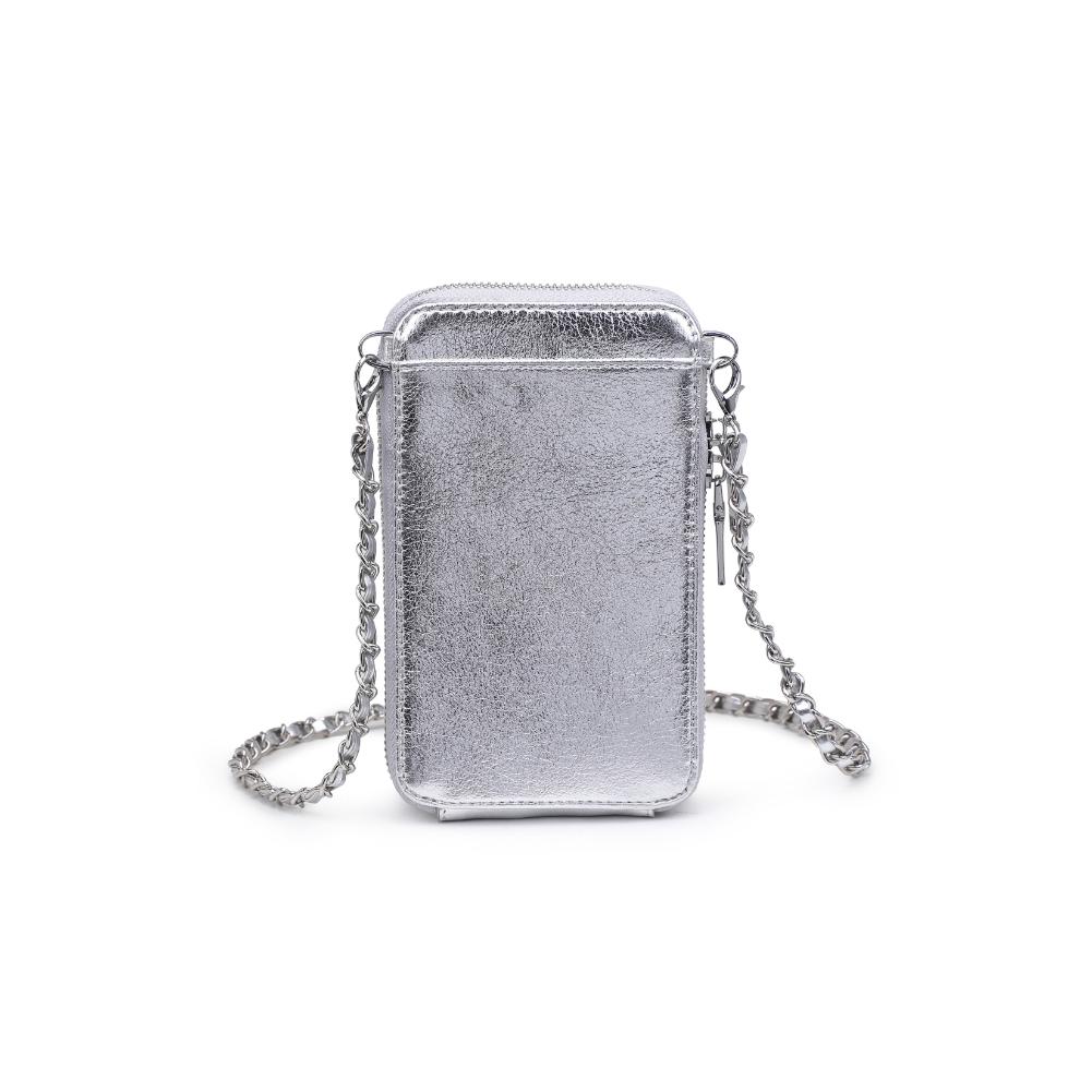 Woman wearing Silver Urban Expressions Bodie Cell Phone Crossbody 840611123398 View 7 | Silver