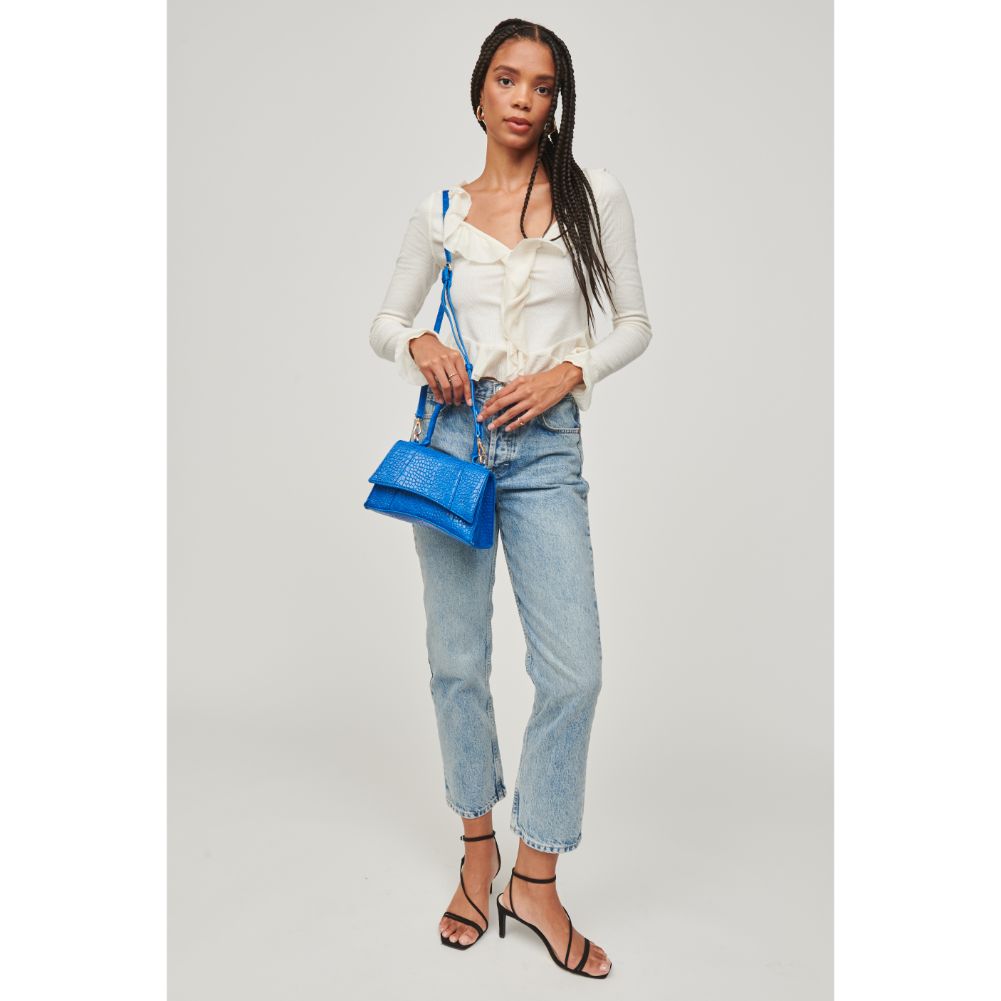 Woman wearing Cobalt Urban Expressions Lucas - Croco Crossbody 840611104984 View 2 | Cobalt