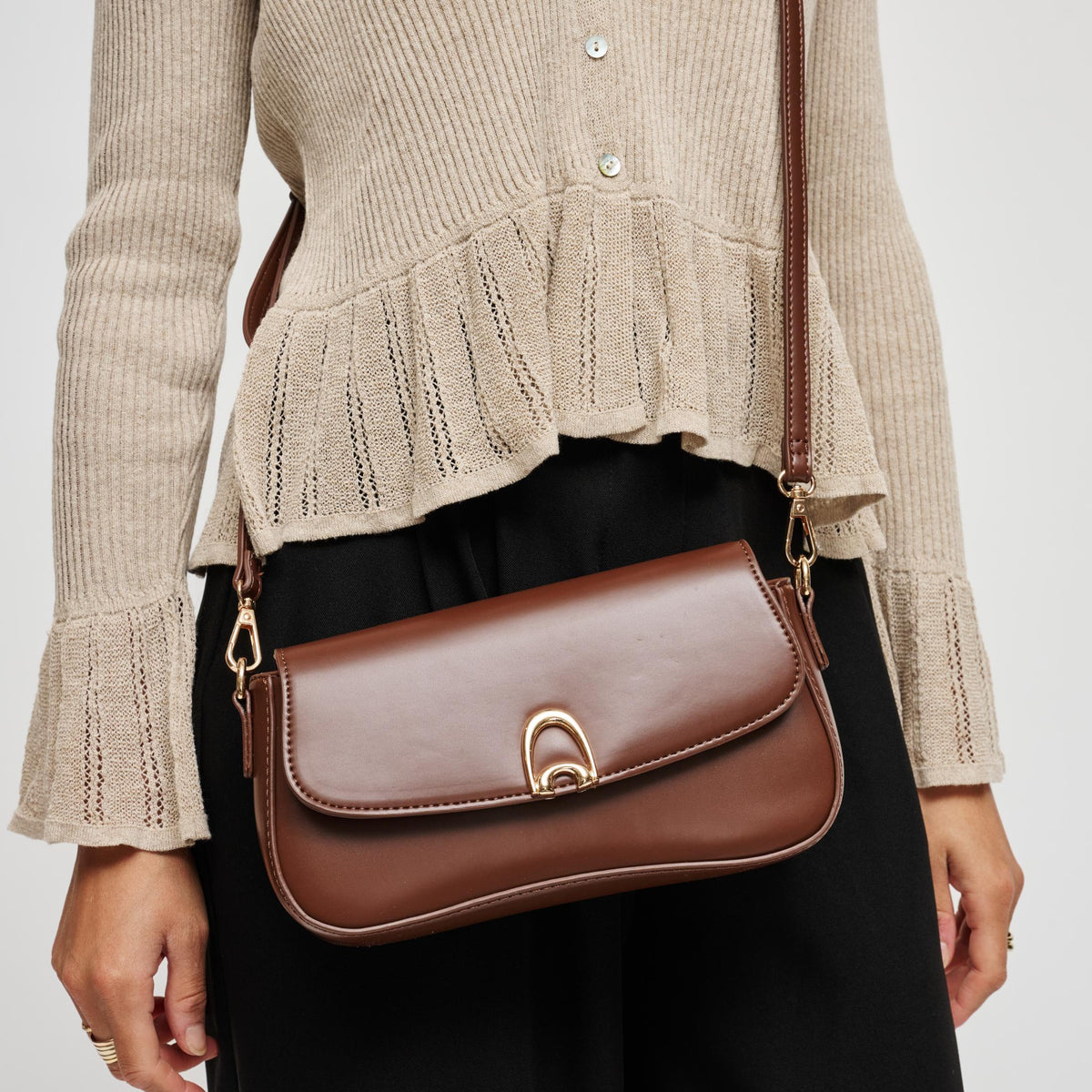 Woman wearing Chocolate Urban Expressions Langdon Shoulder Bag 840504212734 View 3 | Chocolate