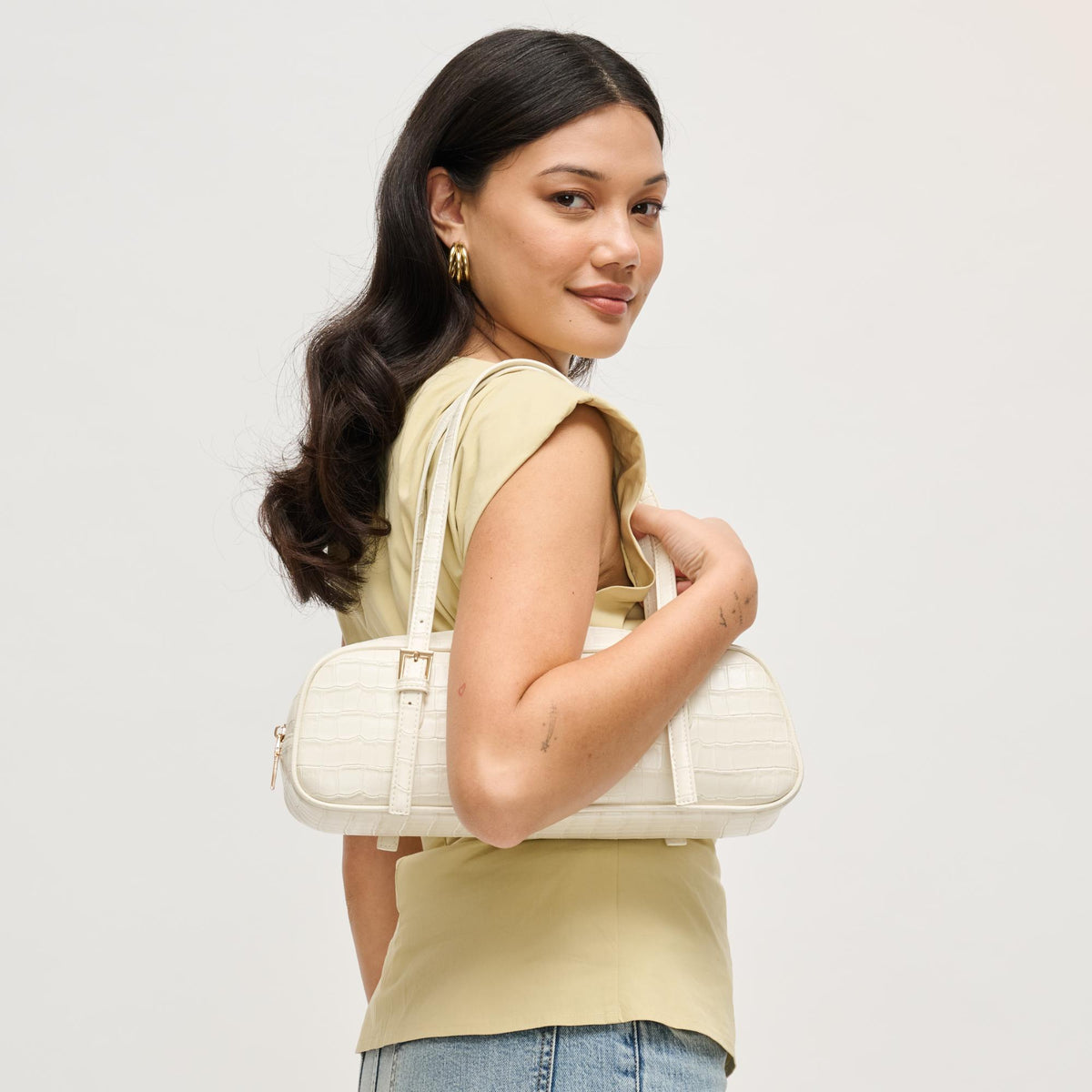 Woman wearing Ivory Urban Expressions Athena Shoulder Bag 840504206177 View 4 | Ivory