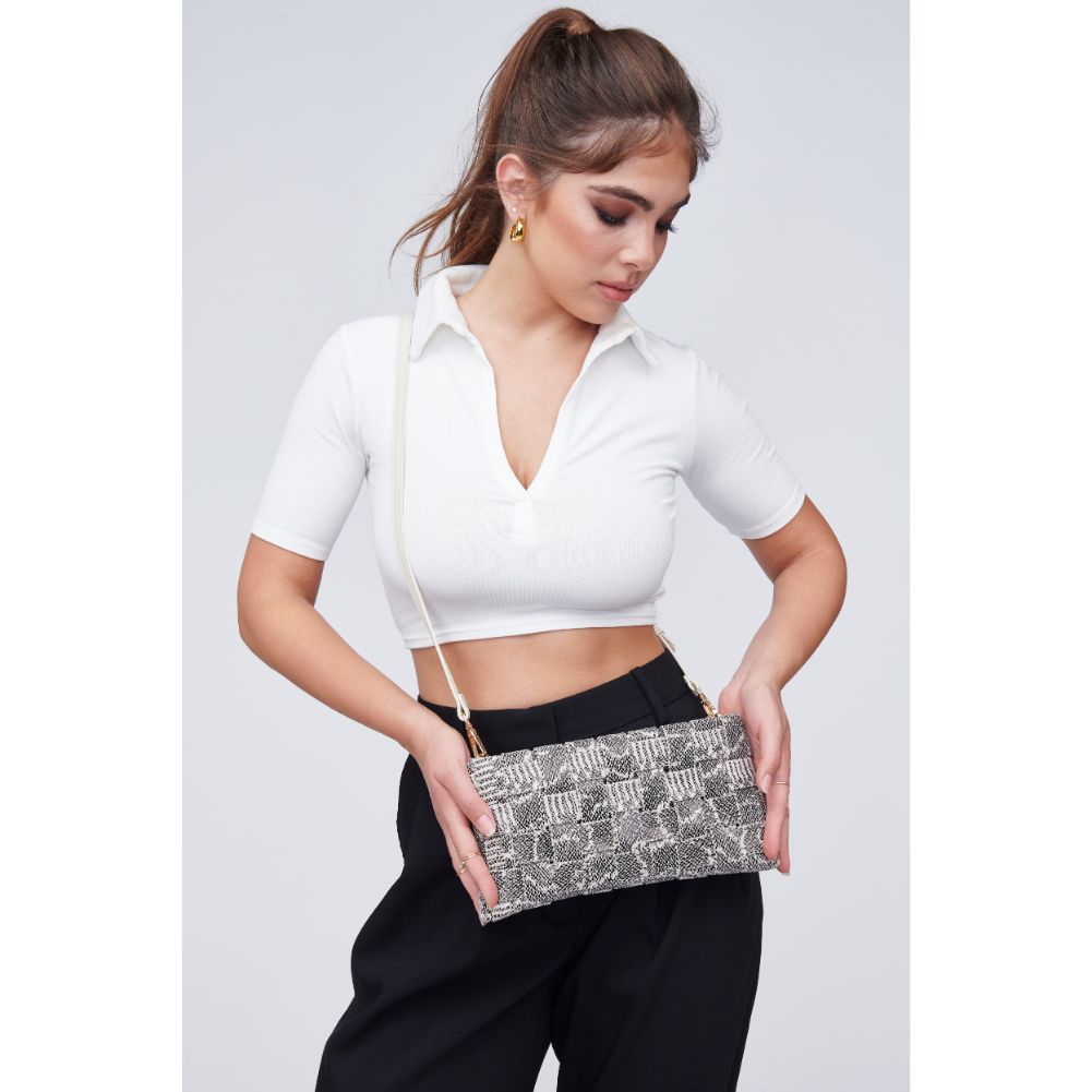 Woman wearing Oatmilk Urban Expressions Malika Clutch 818209010474 View 2 | Oatmilk