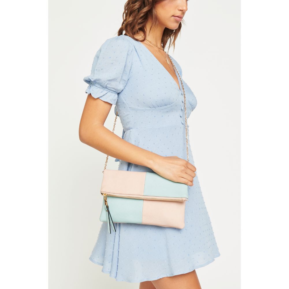 Woman wearing Nude Seafoam Urban Expressions Soraya Clutch NA-840611146779 View 1 | Nude Seafoam