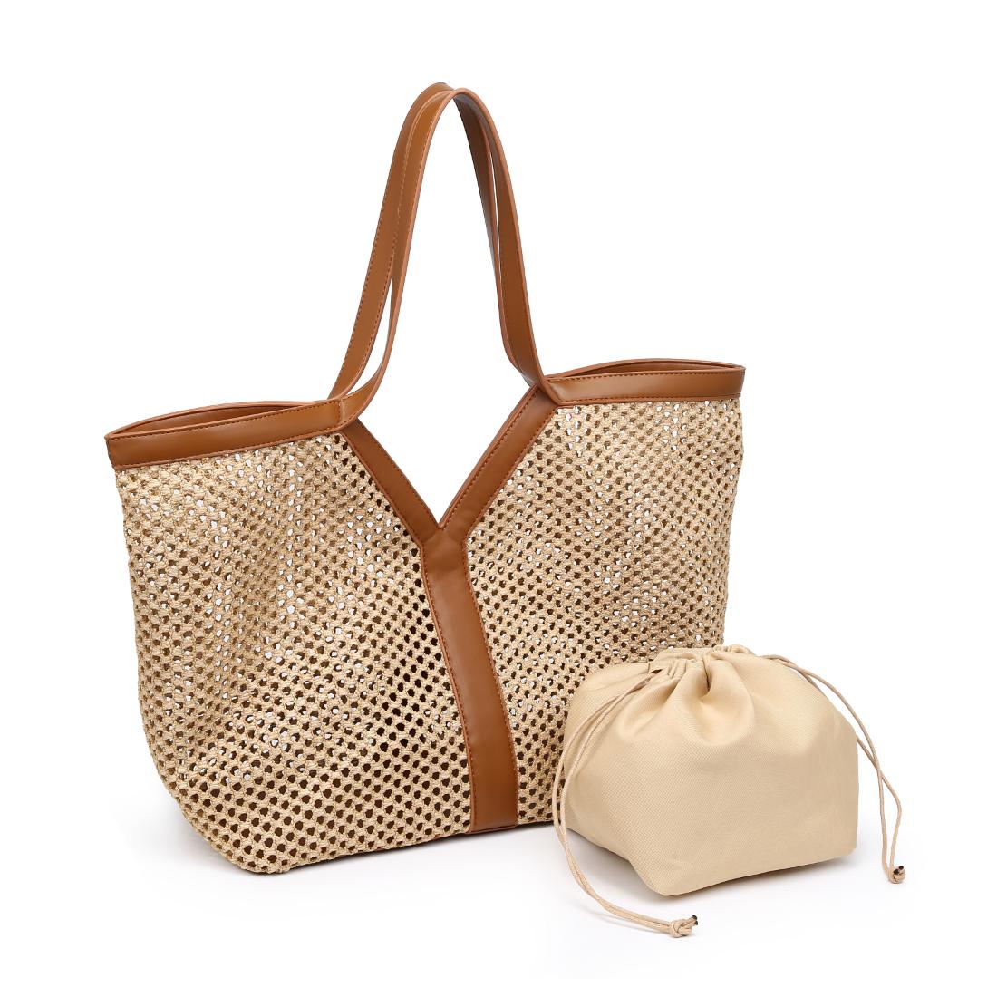 Woman wearing Natural Tan Urban Expressions Naida Tote 840504205910 View 6 | Natural Tan