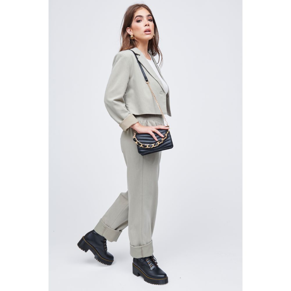 Woman wearing Black Urban Expressions Genny - Chevron Stitch Crossbody 818209011068 View 3 | Black