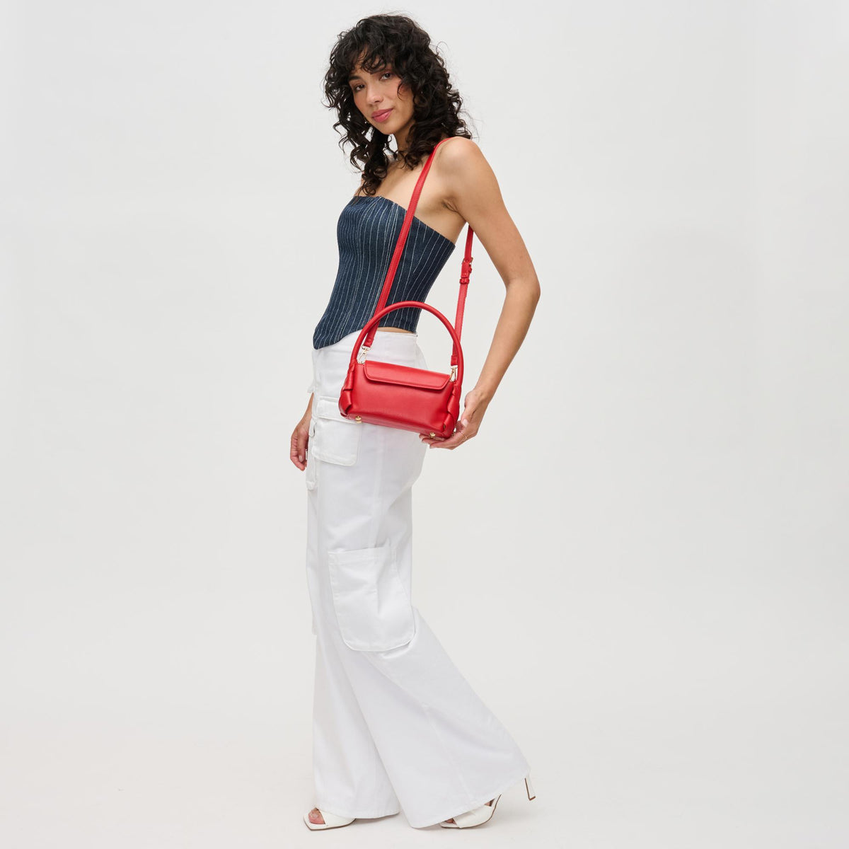 Woman wearing Red Urban Expressions Devin Crossbody 840611192028 View 3 | Red