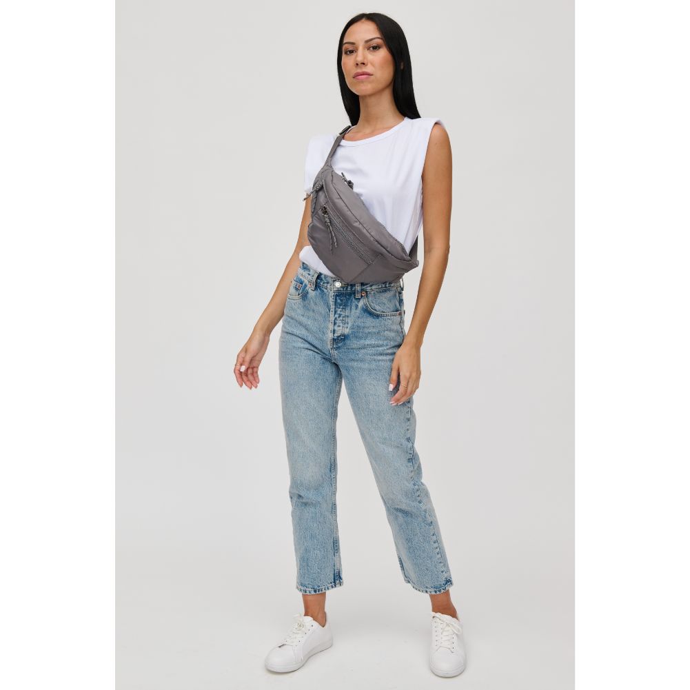 Woman wearing Carbon Urban Expressions Laurence - Nylon Belt Bag 840611114846 View 3 | Carbon