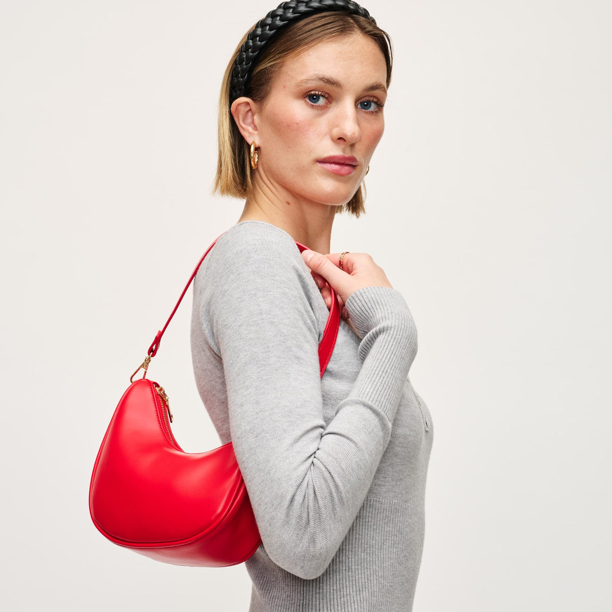 Woman wearing Red Urban Expressions Mila Crossbody 840611154323 View 2 | Red