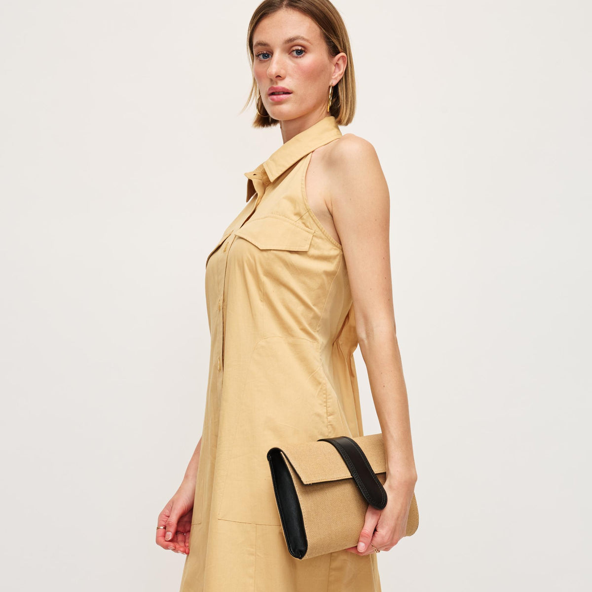 Woman wearing Natural Black Urban Expressions Sia Crossbody 840611151766 View 3 | Natural Black