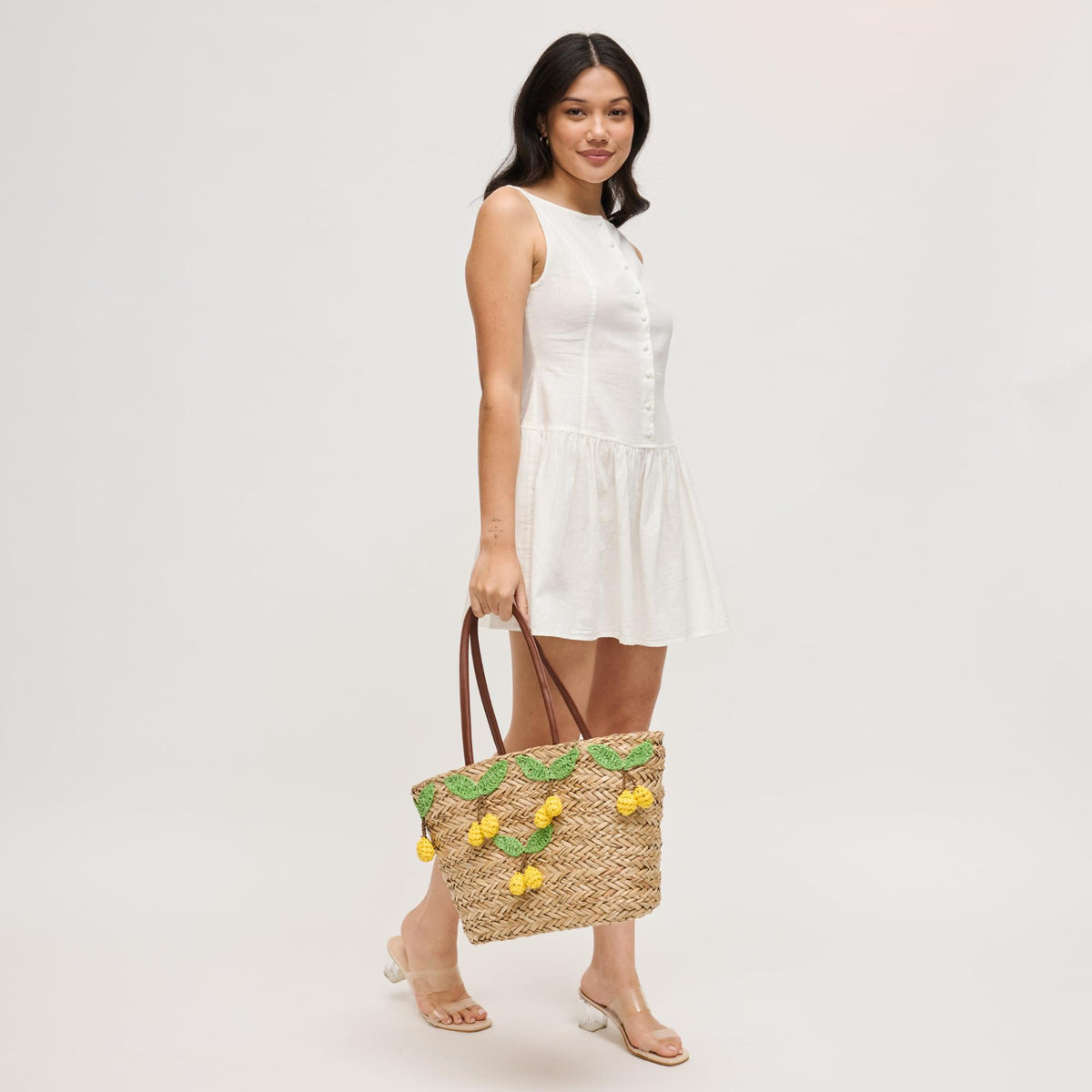 Woman wearing Natural Lemon Urban Expressions Josie Tote 840504204609 View 3 | Natural Lemon