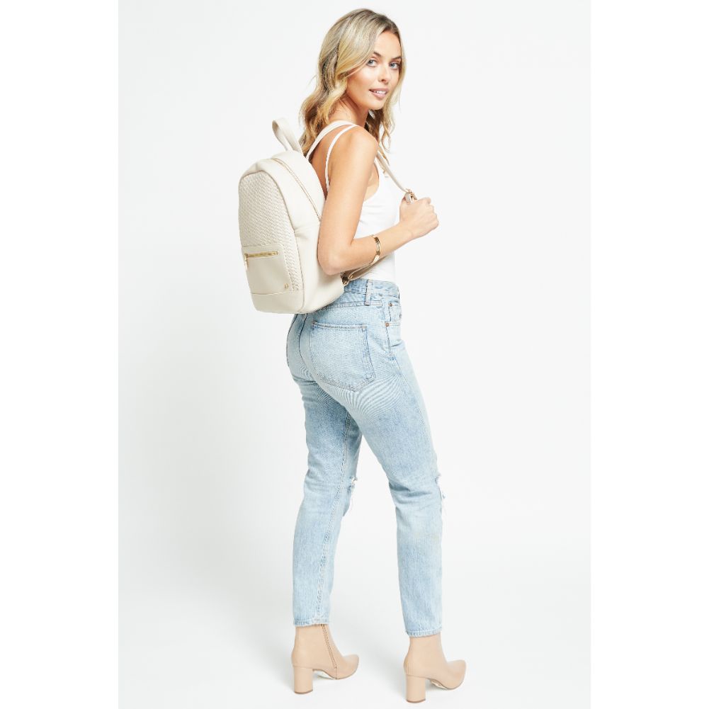 Woman wearing Oatmilk Urban Expressions Becca Backpack 840611178725 View 4 | Oatmilk