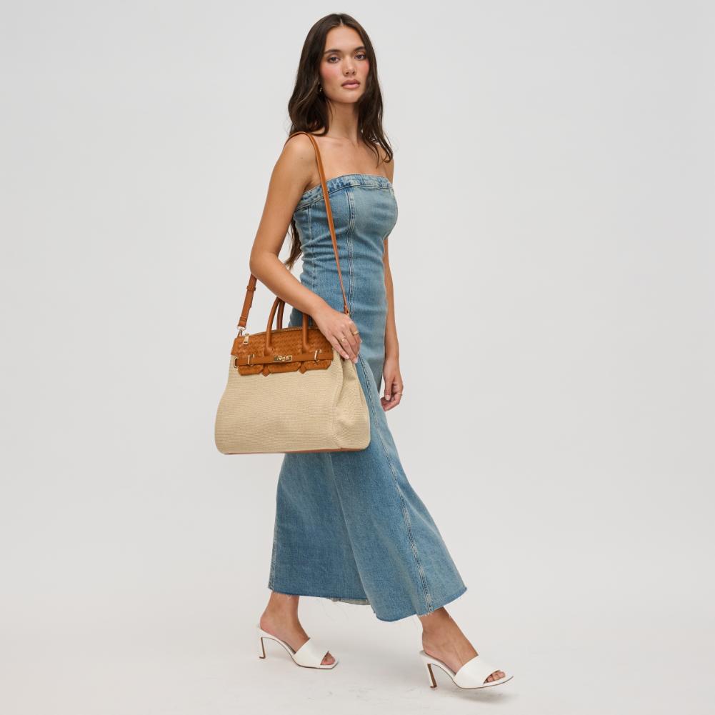 Woman wearing Natural Tan Urban Expressions Bertha Satchel 840611193711 View 4 | Natural Tan