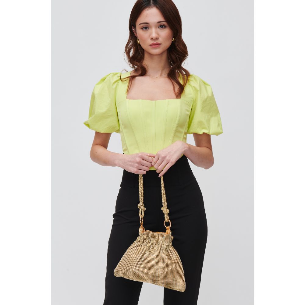 Woman wearing Gold Urban Expressions Larissa Evening Bag 840611108975 View 1 | Gold